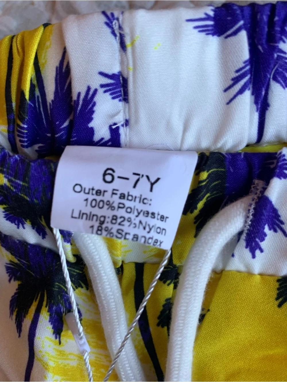 Kids Yellow & Purple Palm-Print Swim Trunks